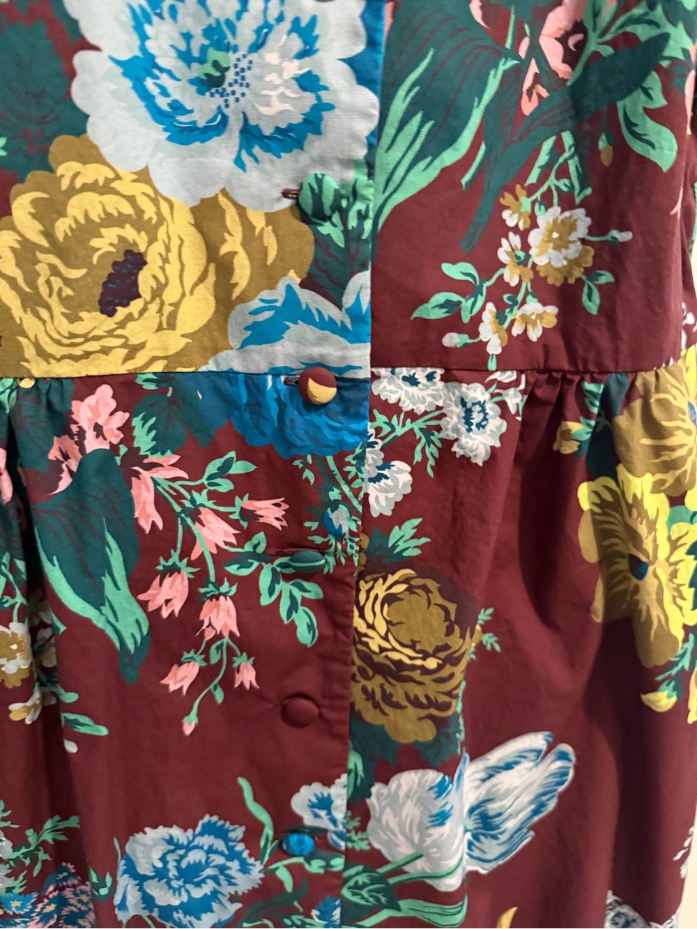 Tuckernuck Oxblood Merlot Floral Cotton Flutter Sleeve Midi Classic Dress Small - Picture 7 of 13